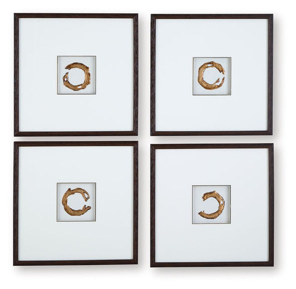 Dallbourne - Wall Art Set (Set of 4) - White / Gold Finish