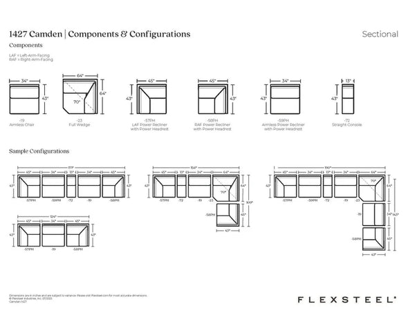 Camden by FLEXSTEEL - 6 PC Leather Power Reclining Sectional with Power Headrest