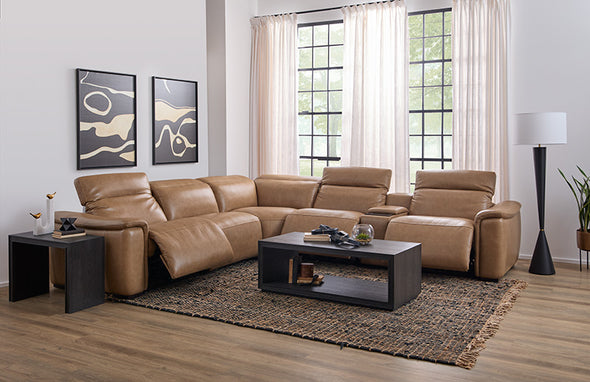 Camden by FLEXSTEEL - 6 PC Leather Power Reclining Sectional with Power Headrest