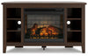 Camiburg - Warm Brown - Corner TV Stand With Faux Firebrick Fireplace Insert