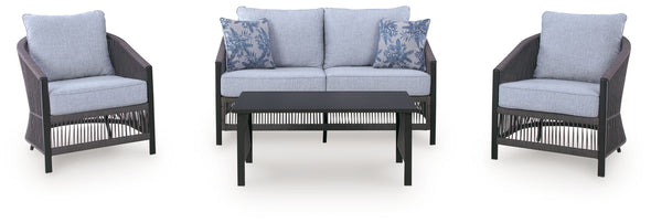 Bridges Beach - Loveseat, Lounge Chairs, Table Set (Set of 4) - Gray