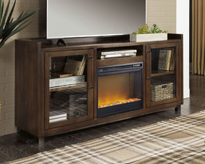 Starmore - Brown - 70" TV Stand With Glass/Stone Fireplace Insert