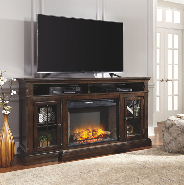 Roddinton - Dark Brown - Xl TV Stand W/Fireplace Option