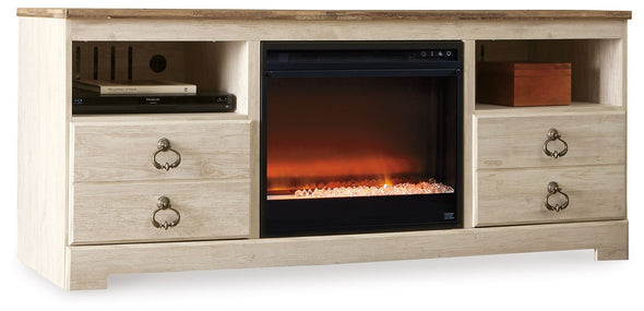 Willowton - Whitewash - 64" TV Stand With Glass/Stone Fireplace Insert