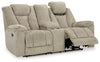 Hindmarsh - Stone - Power Reclining Loveseat With Console/ Adj Hdrst