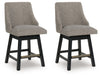 Neymorton - Upholstered Swivel Barstool (Set of 2) - Dark Grayish Brown