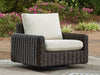 Kimora - 7 Pc. - 4-Piece Outdoor Sectional, Swivel Glider Lounge, Cocktail Table, End Table - Beige / Dark Brown