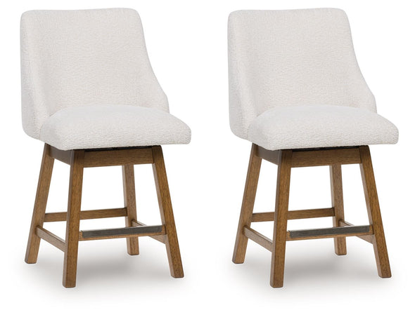 Cabalynn - Upholstered Swivel Barstool (Set of 2) - Oatmeal / Light Brown
