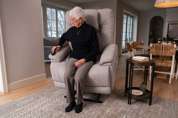 Zecliner Model 2+ Umber Fabric Power Lift Recliner with Power Headrest, Lumbar, Heat & Massage