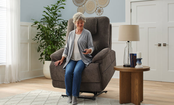 Zecliner Model 2+ Umber Fabric Power Lift Recliner with Power Headrest, Lumbar, Heat & Massage