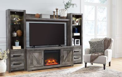 Wynnlow - Gray - Entertainment Center - TV Stand With Glass/Stone Fireplace Insert