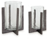 Garekton - Clear / Pewter Finish - Candle Holder Set (Set of 2)