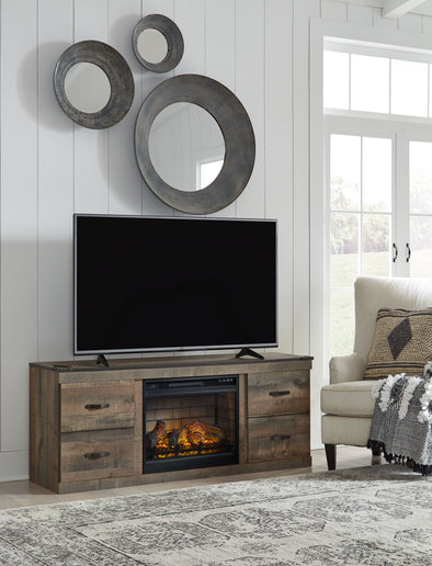 Trinell - Brown - TV Stand With Electric Fireplace