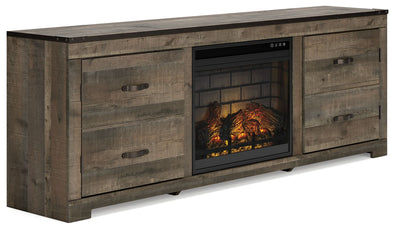 Trinell - Brown - 72" TV Stand With Faux Firebrick Fireplace Insert