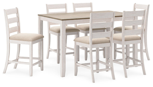Skempton - White / Light Brown - Counter Height Dining Table And Bar Stools (Set of 7)